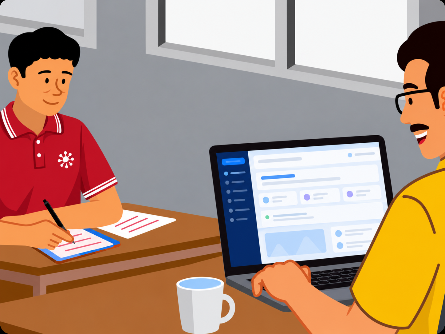 Guru mendampingi siswa menggunakan portal guru