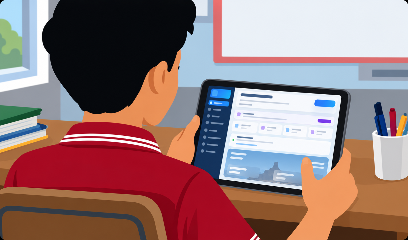 Siswa 7 MIT menggunakan portal siswa melalui iPad